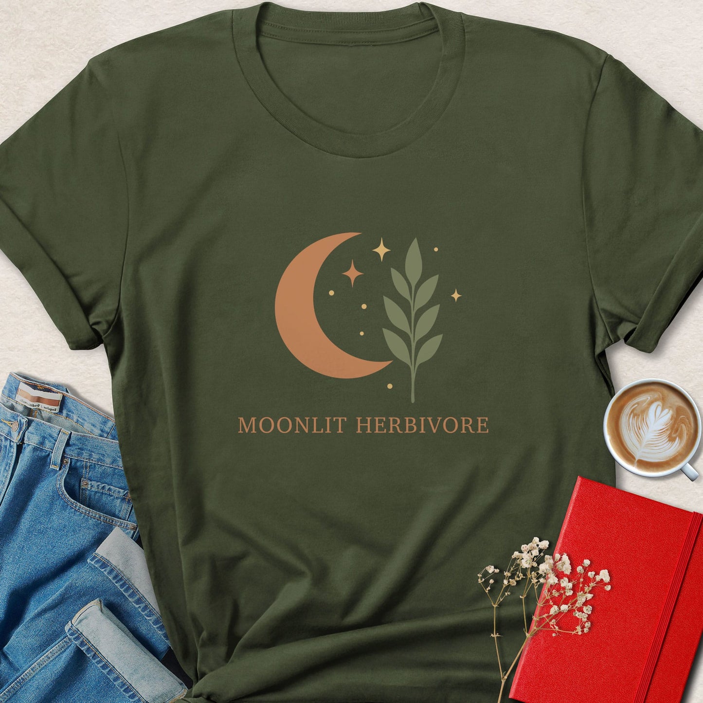 Moonlit Herbivore Vegan Shirt | Boho Plant Based Tee