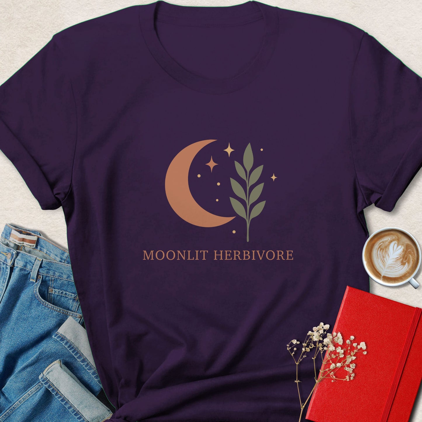 Moonlit Herbivore Vegan Shirt | Boho Plant Based Tee