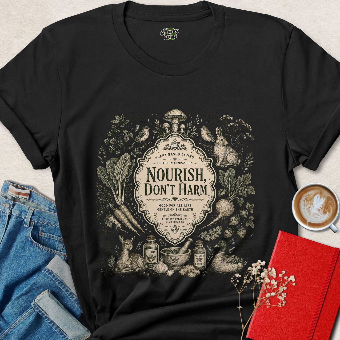 Nourish Don’t Harm Vegan Plant Based Lifestyle Shirt