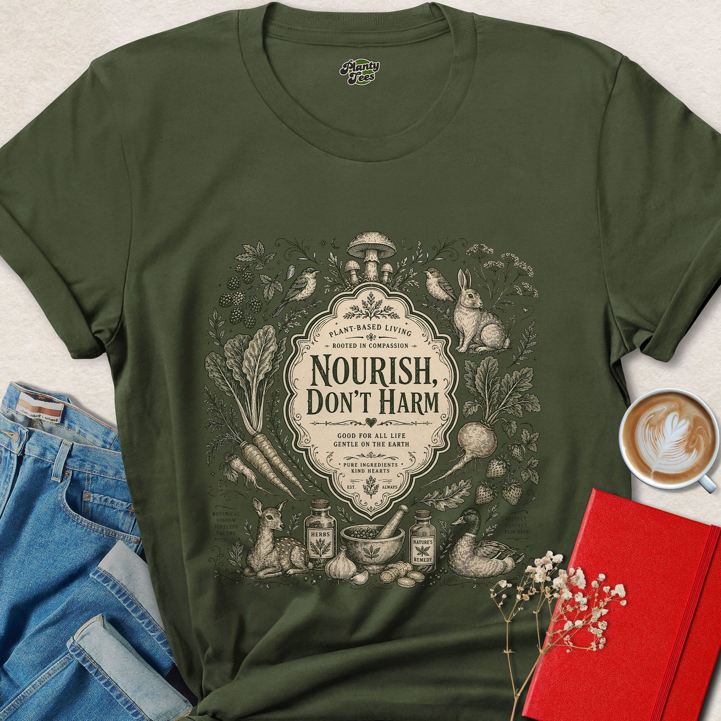 Nourish Don’t Harm Vegan Plant Based Lifestyle Shirt