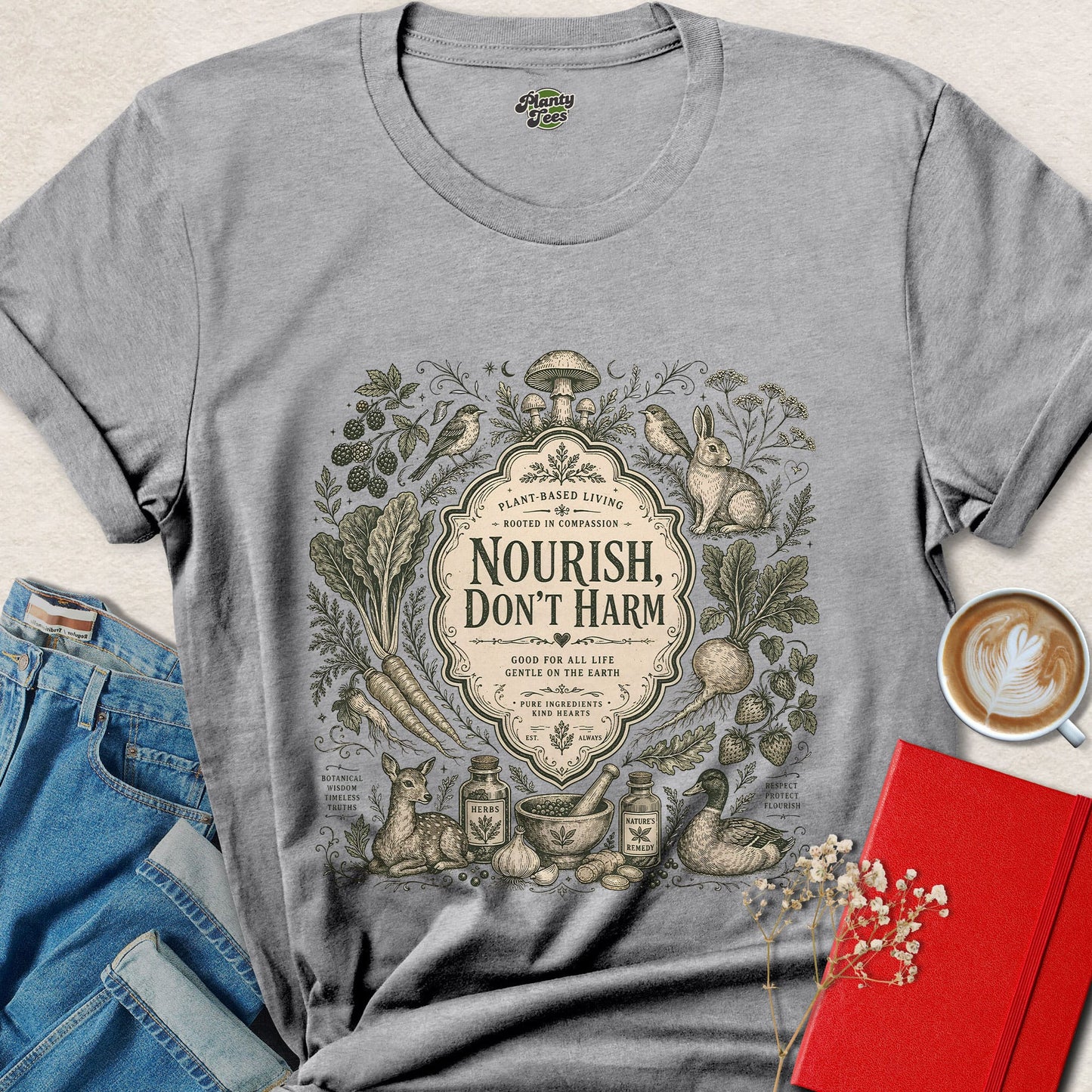 Nourish Don’t Harm Vegan Plant Based Lifestyle Shirt