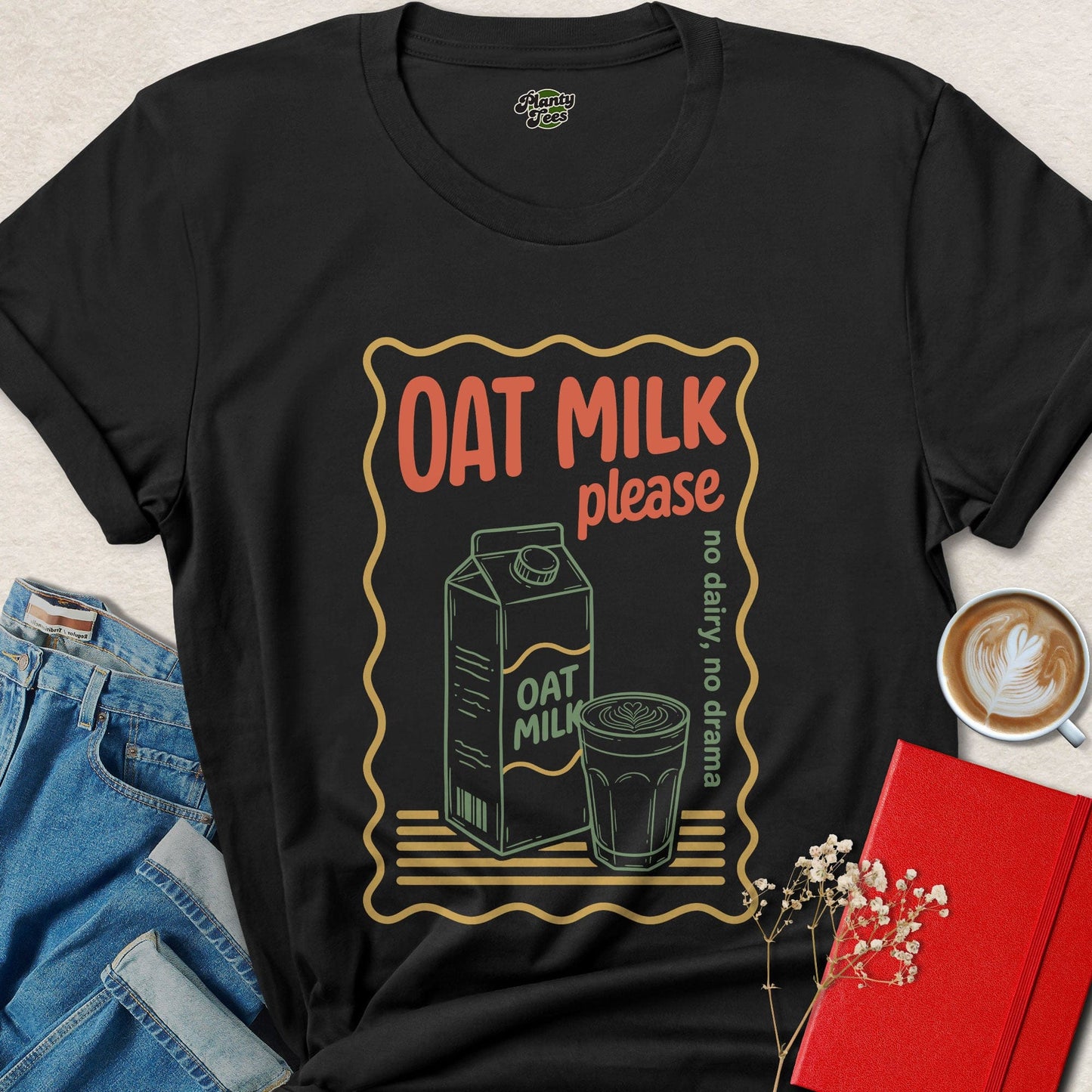 Oat Milk Please Vegan Coffee Lover Statement Tee
