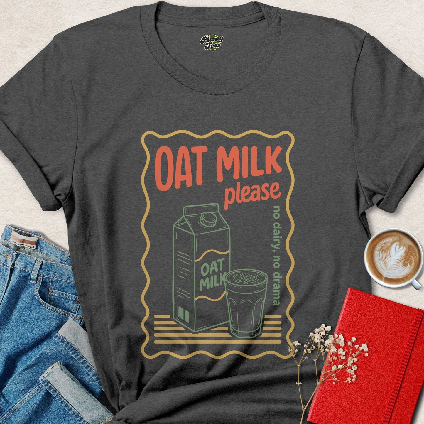 Oat Milk Please Vegan Coffee Lover Statement Tee