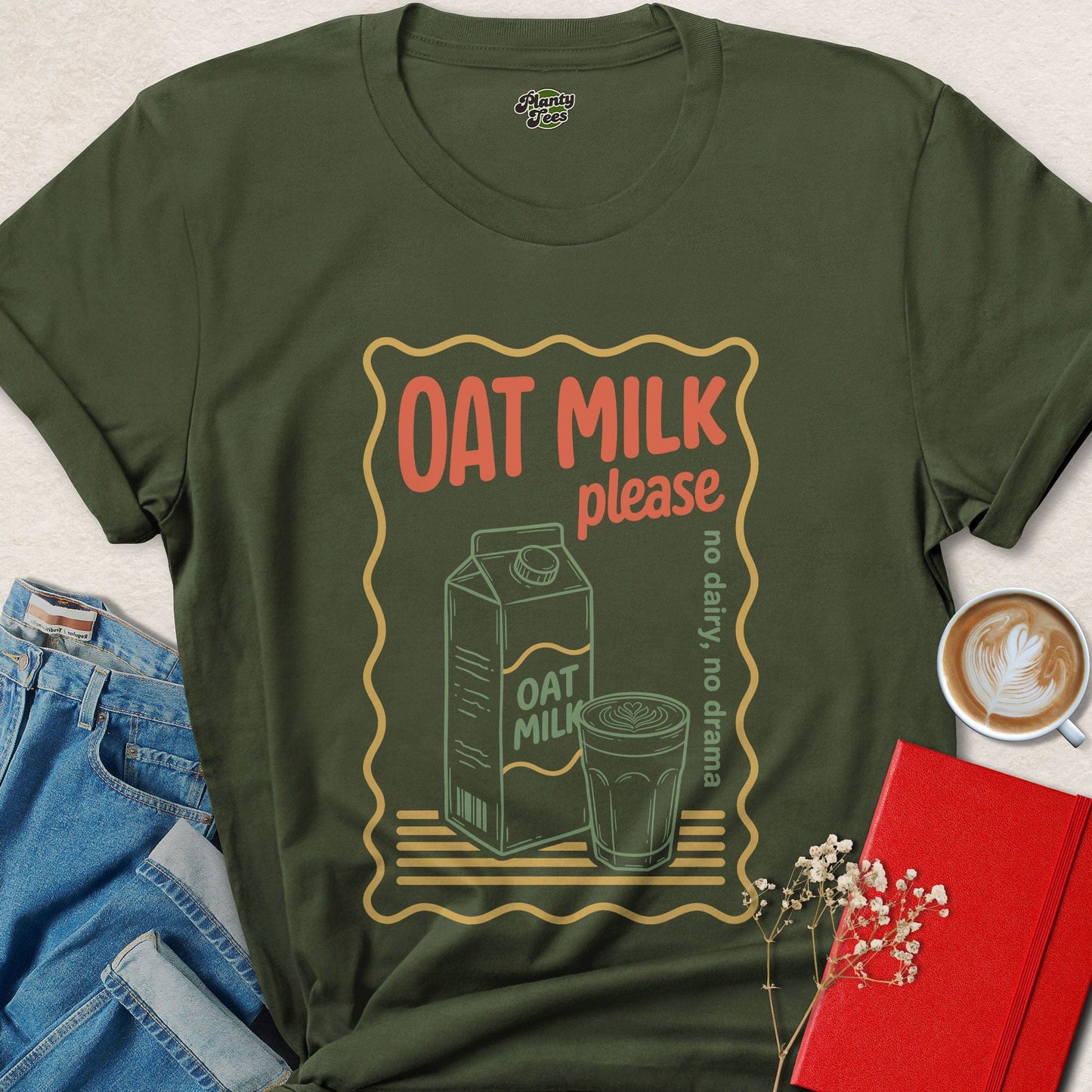 Oat Milk Please Vegan Coffee Lover Statement Tee