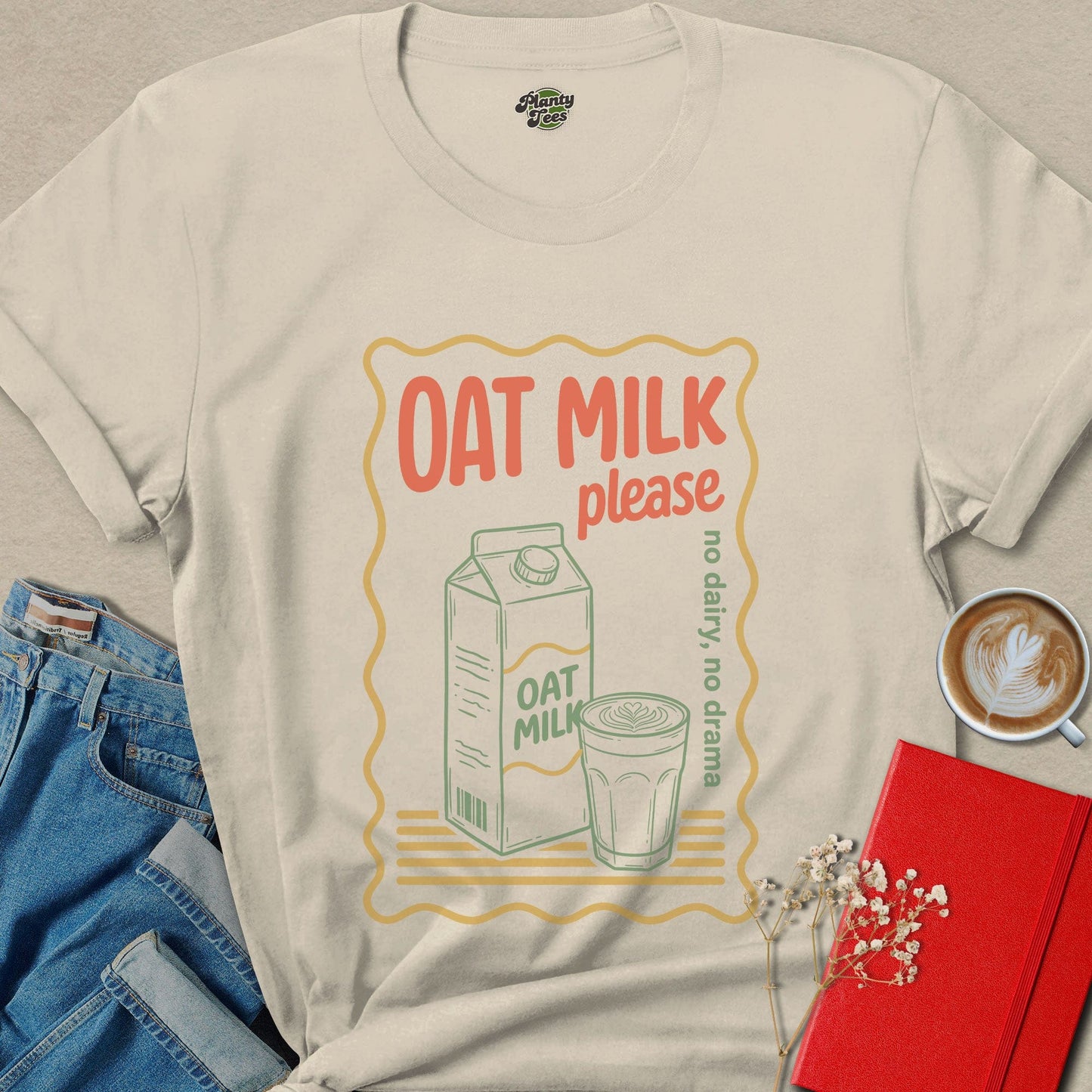 Oat Milk Please Vegan Coffee Lover Statement Tee
