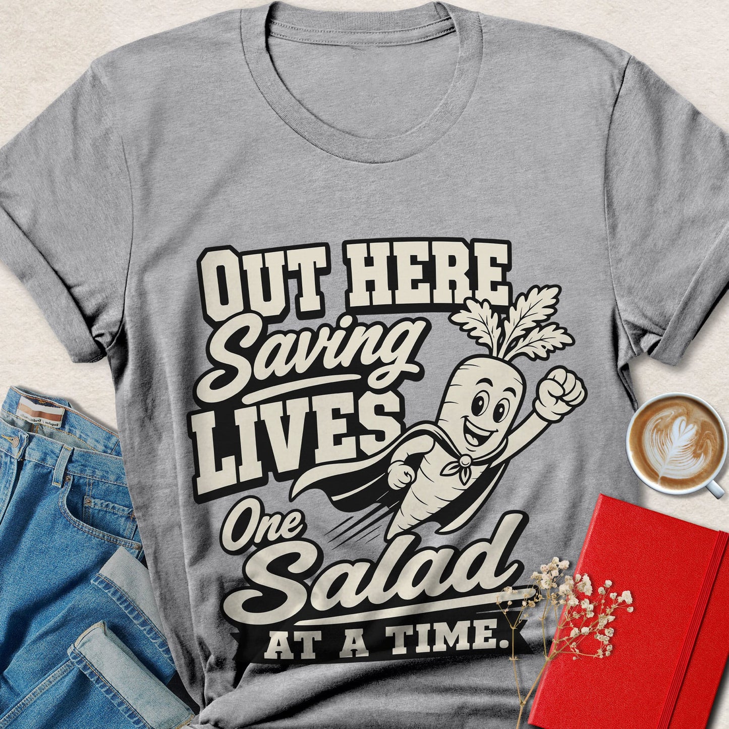 Funny Vegan T-Shirt — Out Here Saving Lives One Salad at a Time