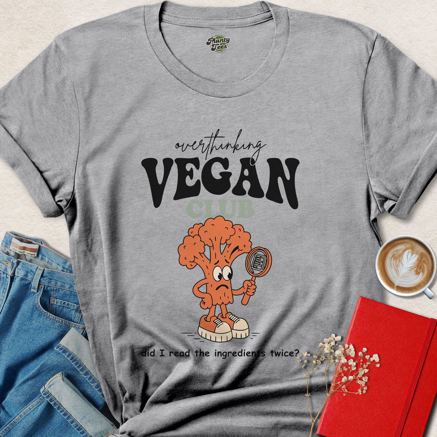 Overthinking Vegan Club Shirt Funny Plant Based Graphic Tee