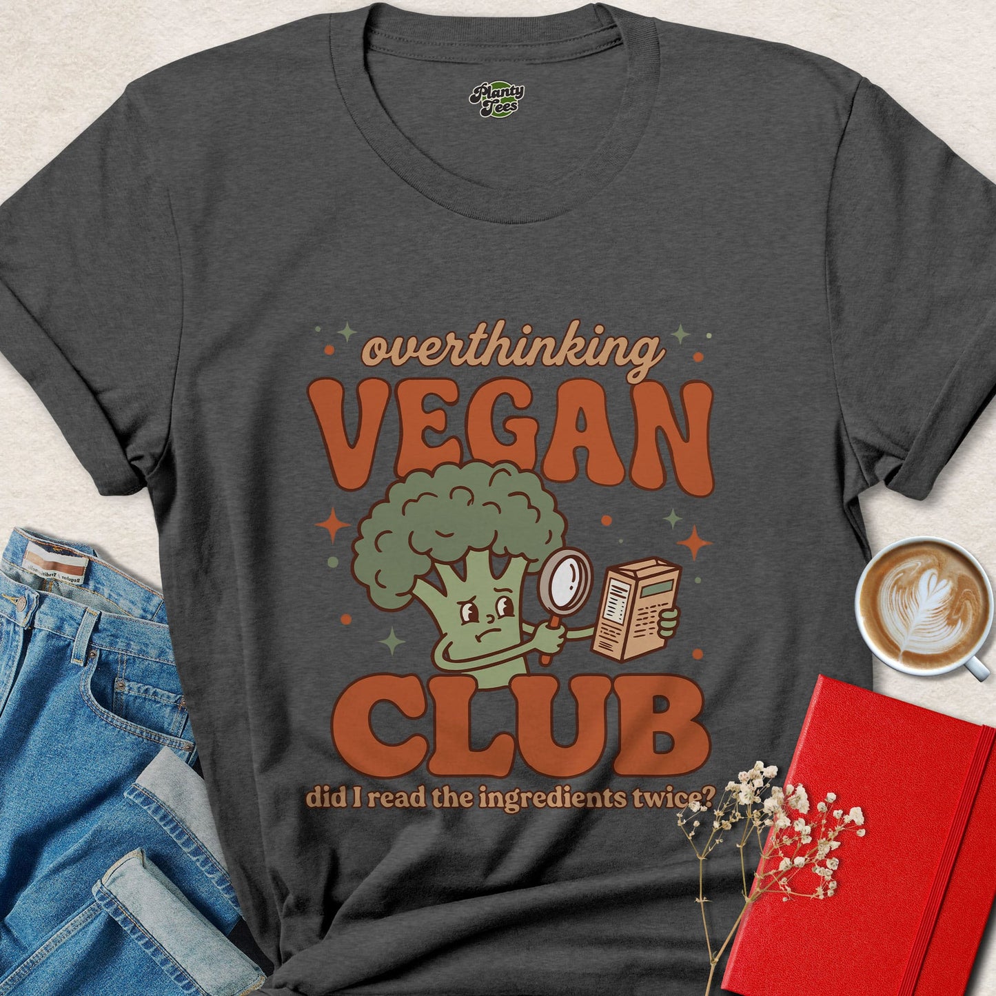 Overthinking Vegan Club Shirt Funny Animal Rights Graphic Tee