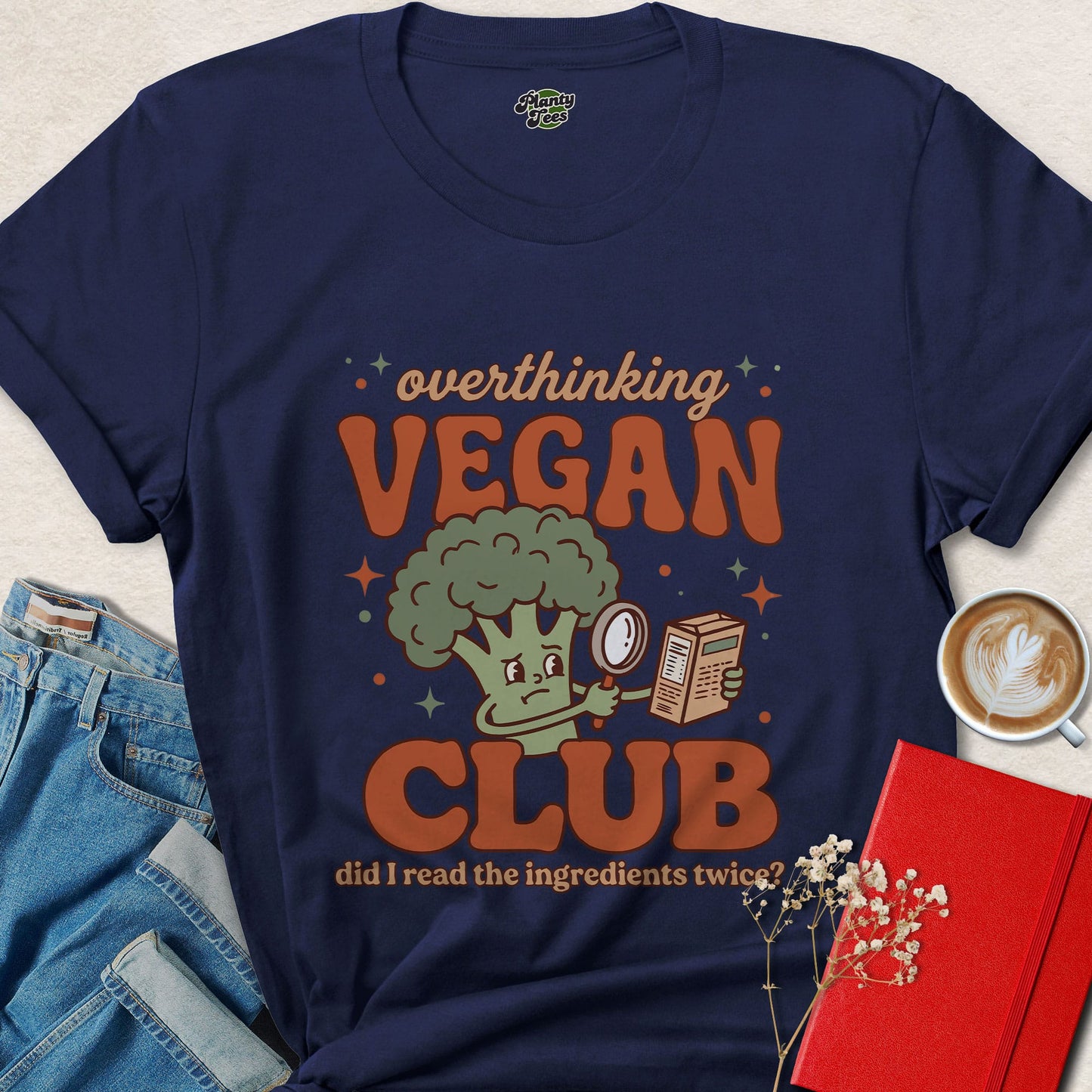 Overthinking Vegan Club Shirt Funny Animal Rights Graphic Tee