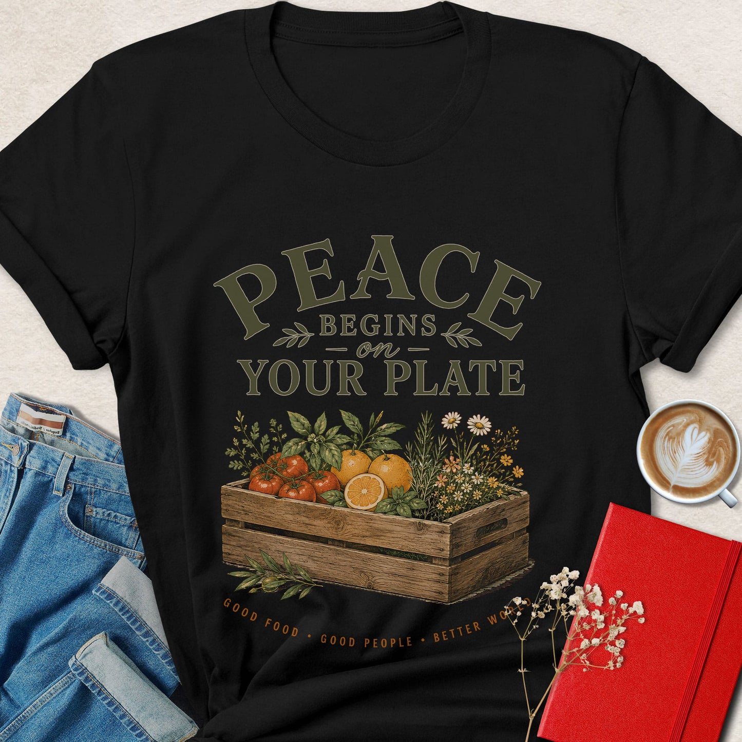 Peace Begins On Your Plate Vegan Farm Fresh Graphic Tee