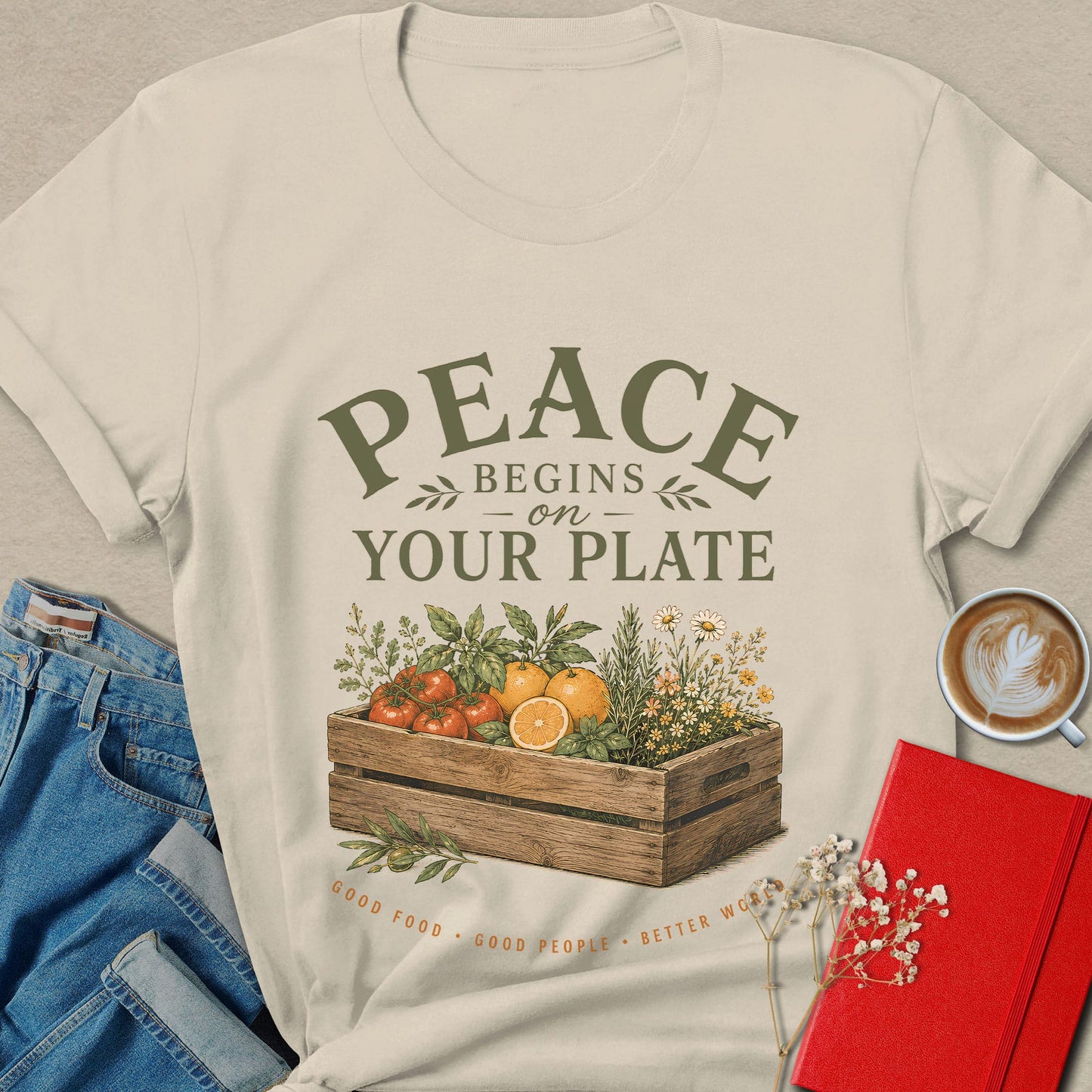 Peace Begins On Your Plate Vegan Farm Fresh Graphic Tee