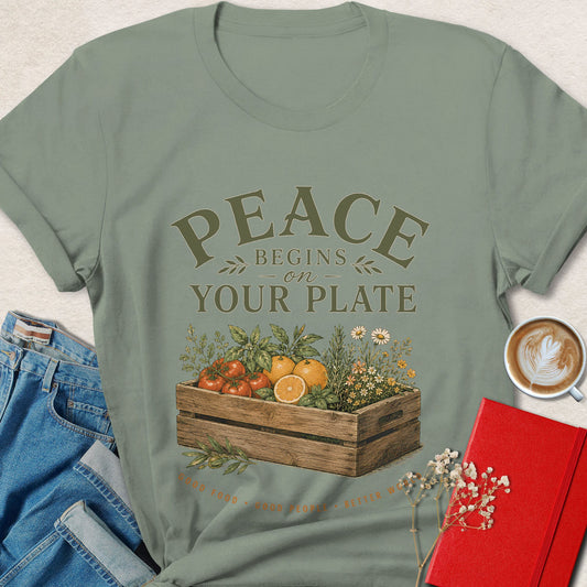 Peace Begins On Your Plate Vegan Farm Fresh Graphic Tee
