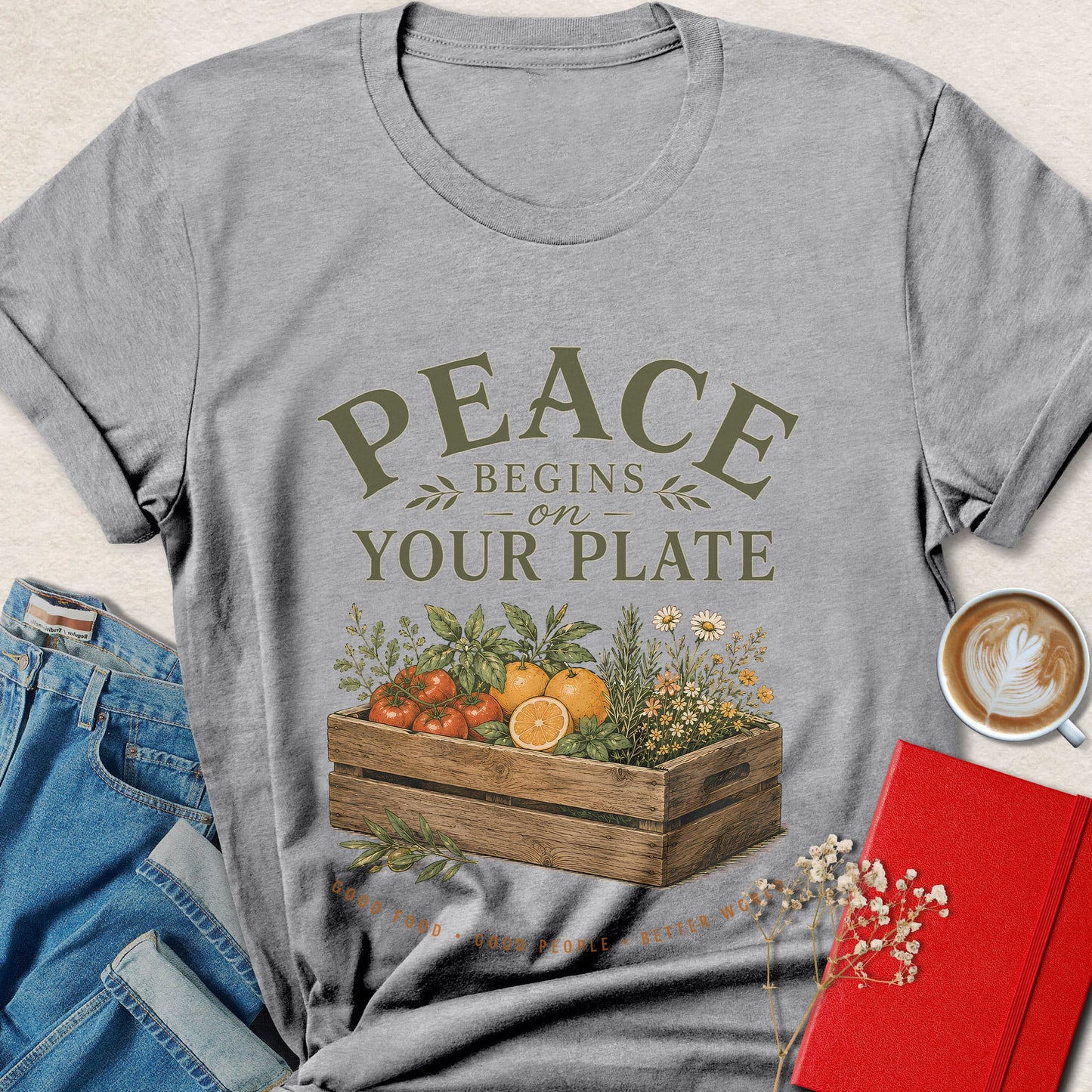 Peace Begins On Your Plate Vegan Farm Fresh Graphic Tee