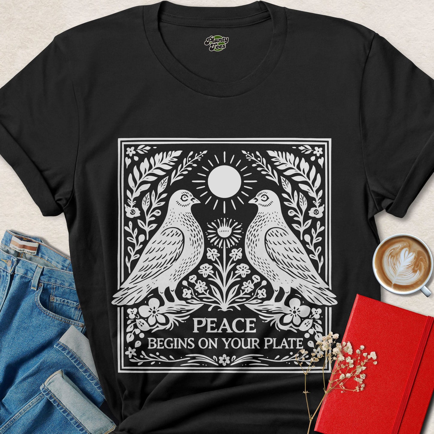 Peace Begins On Your Plate Vegan Bird Graphic Tee