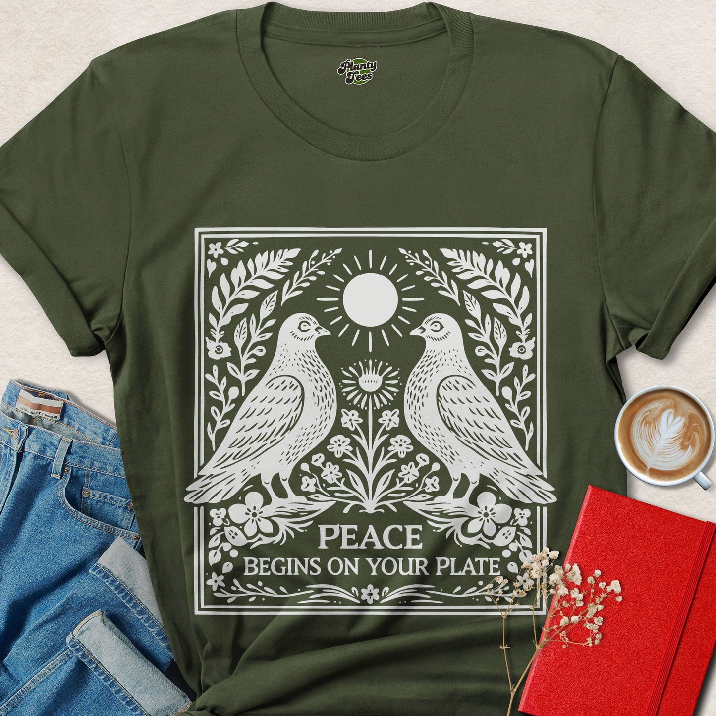 Peace Begins On Your Plate Vegan Bird Graphic Tee