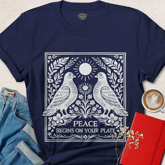 Peace Begins On Your Plate Vegan Bird Graphic Tee