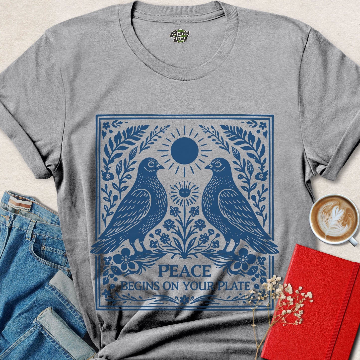 Peace Begins On Your Plate Vegan Bird Graphic Tee
