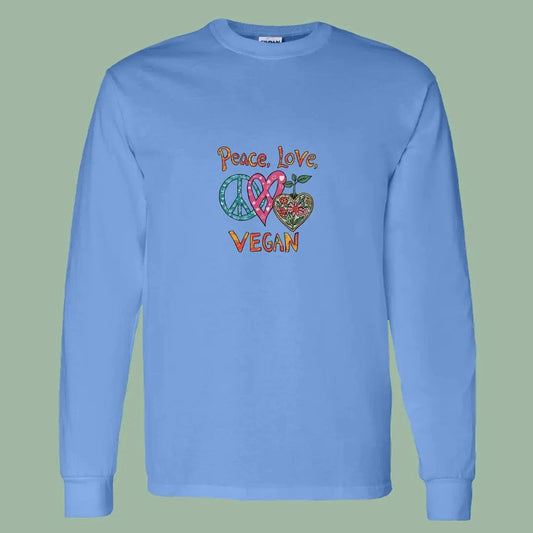 Peace Love Vegan Long Sleeve Tee – Colorful Plant-Based Shirt