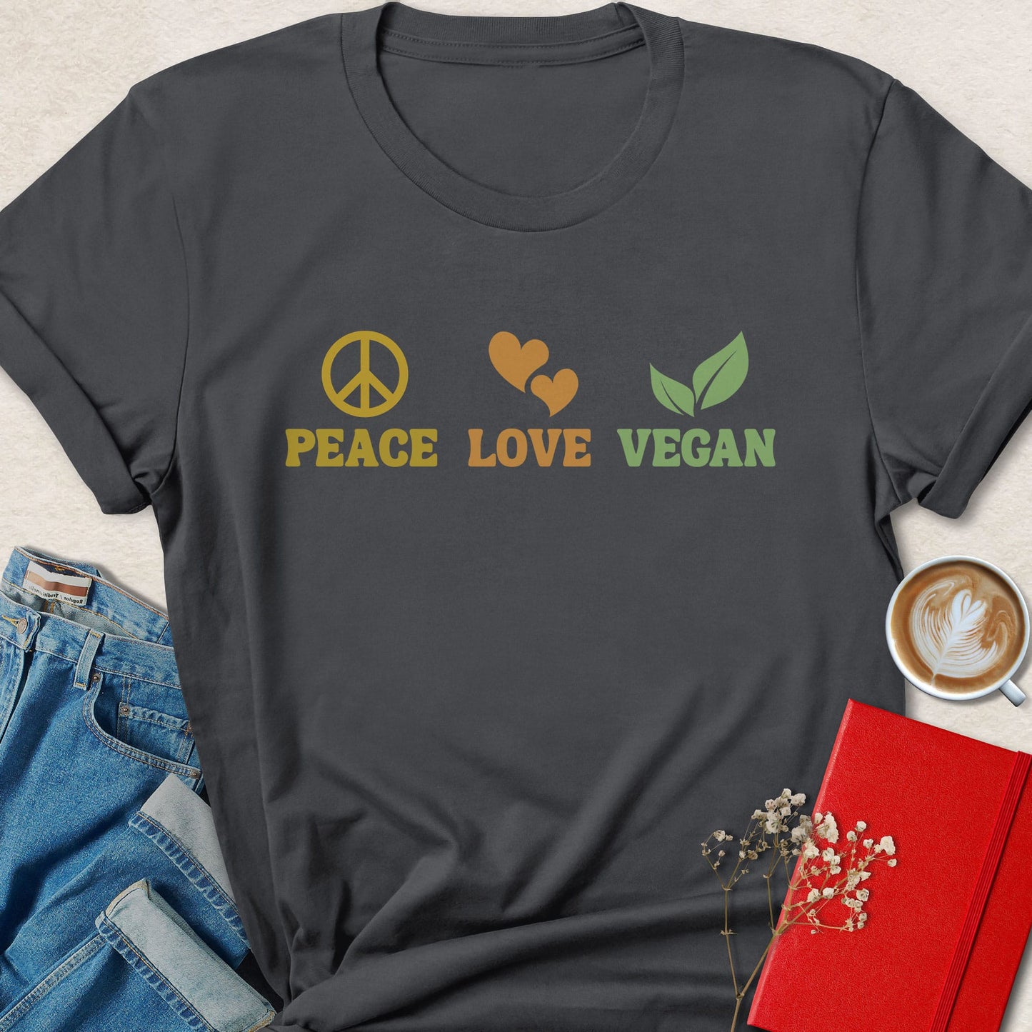 Peace Love Vegan Retro Plant Based Activist Shirt
