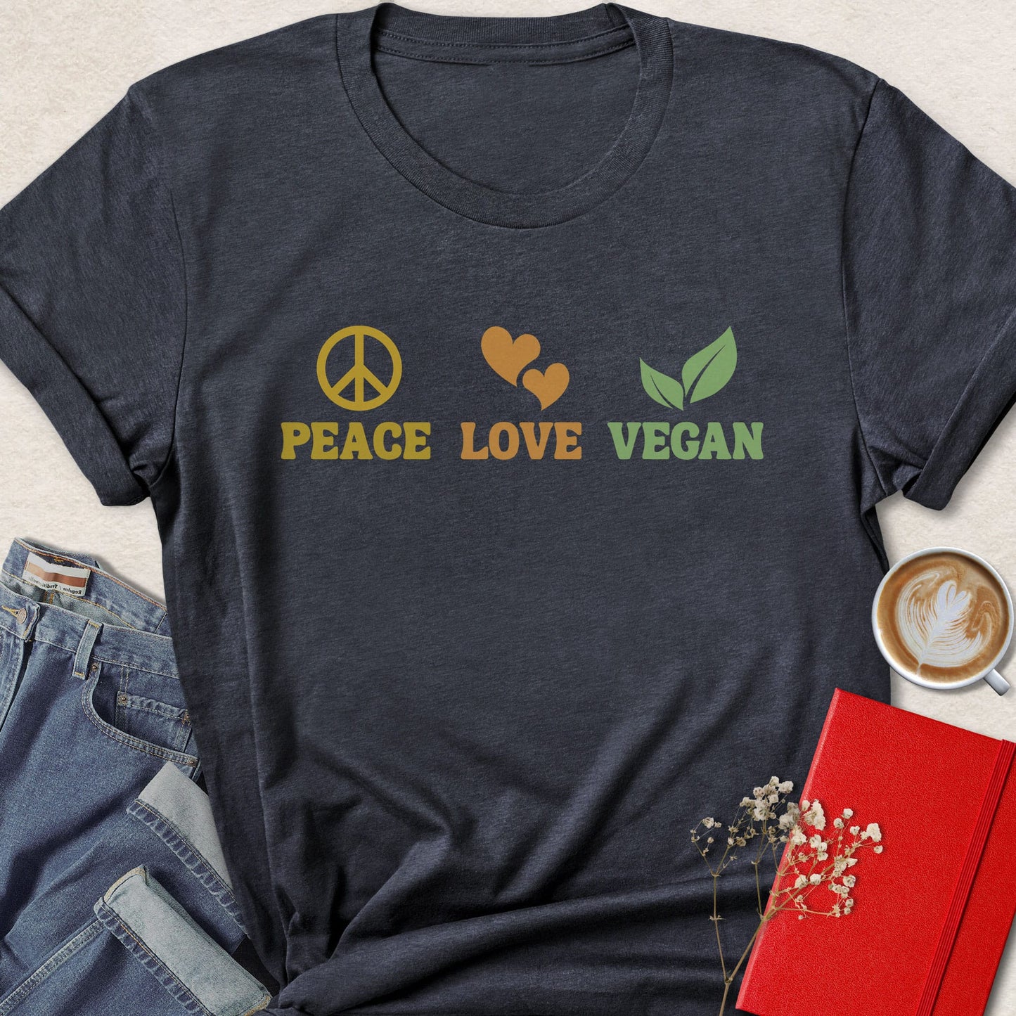 Peace Love Vegan Retro Plant Based Activist Shirt