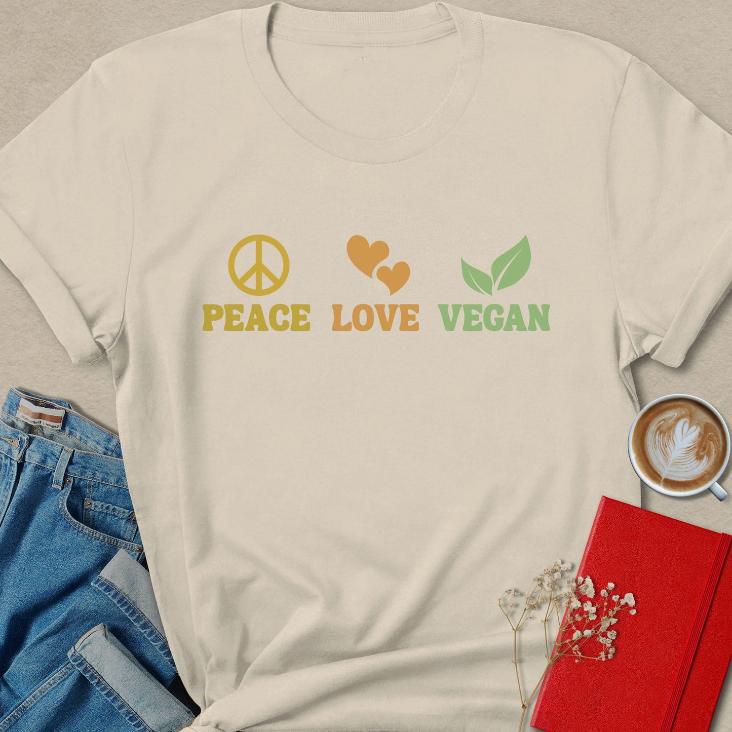 Peace Love Vegan Retro Plant Based Activist Shirt