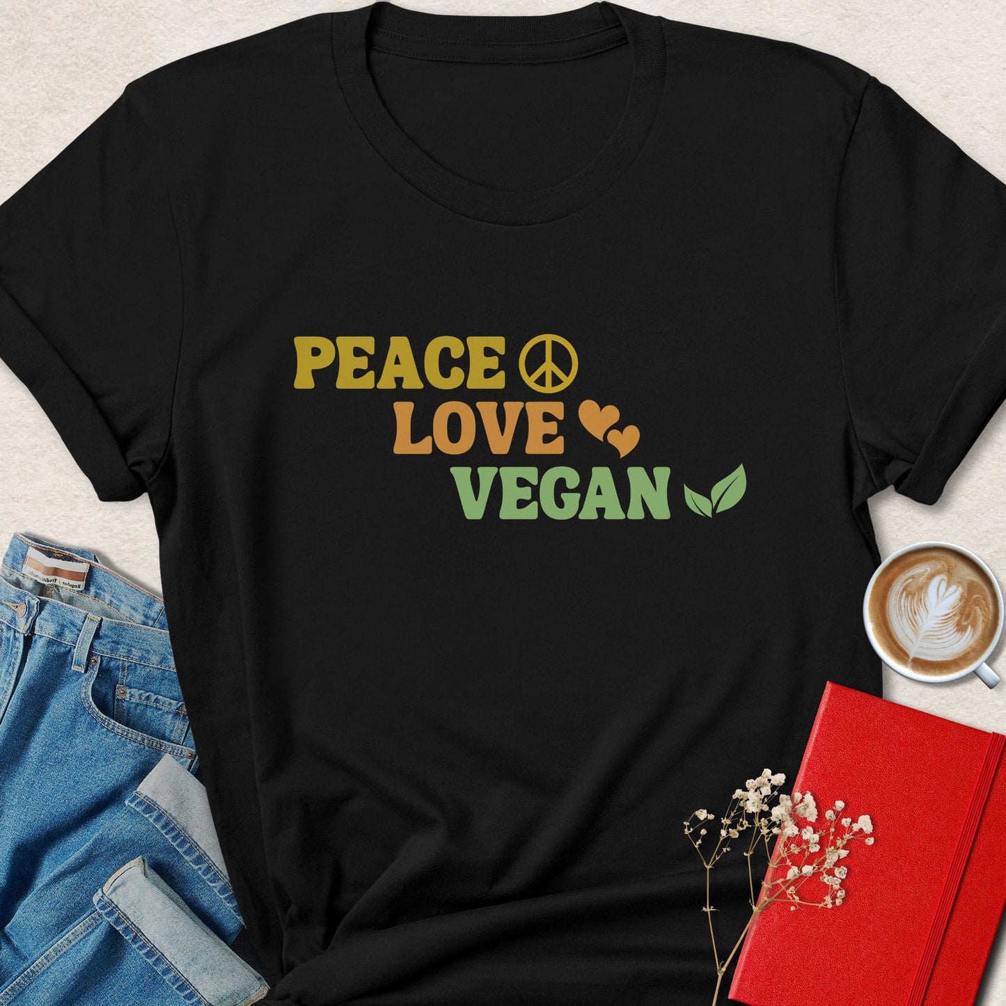 Peace Love Vegan Retro Vegan Activist Graphic Shirt