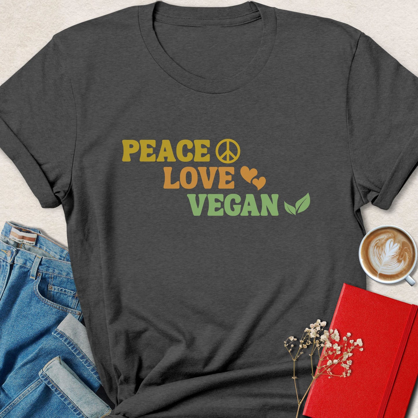 Peace Love Vegan Retro Vegan Activist Graphic Shirt