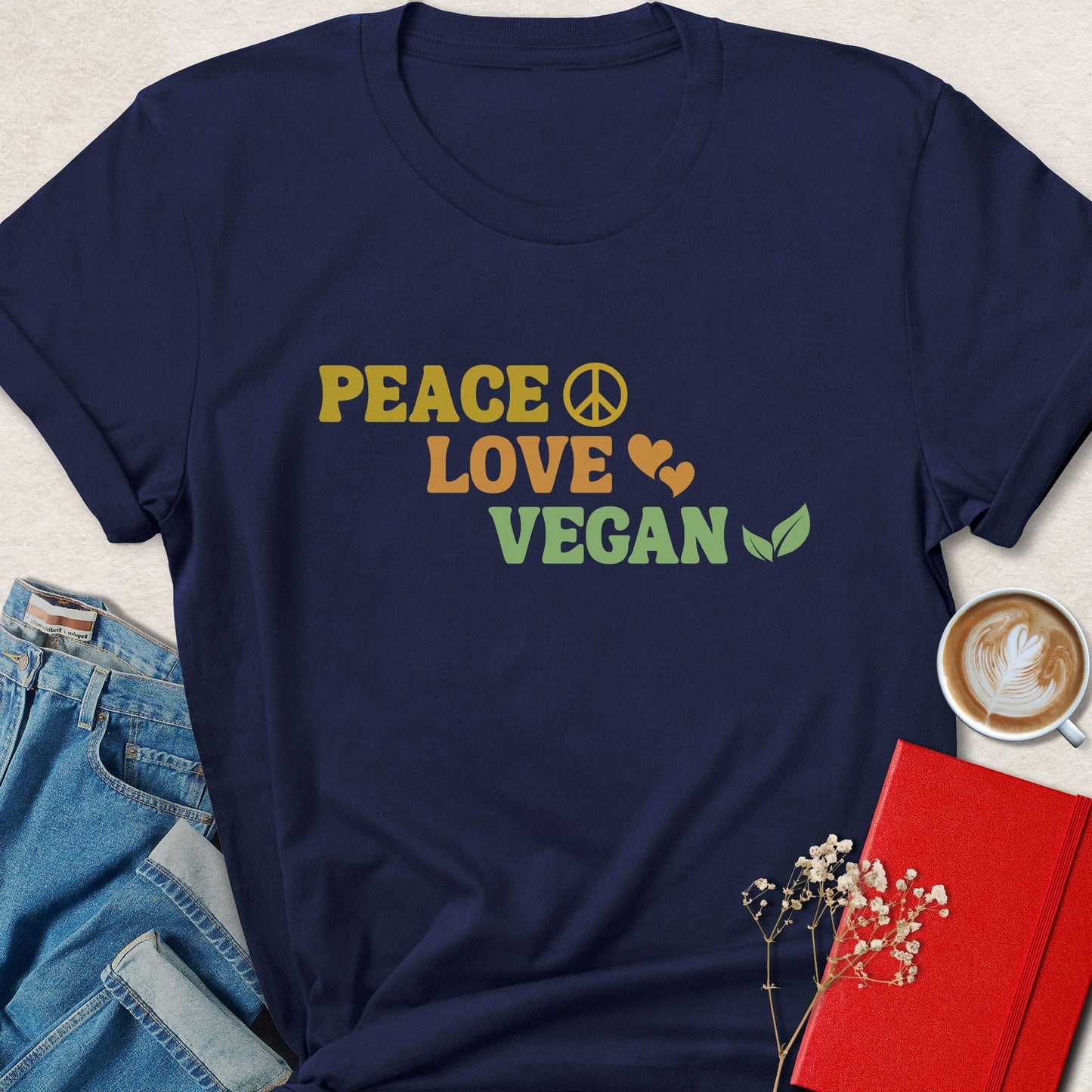 Peace Love Vegan Retro Vegan Activist Graphic Shirt