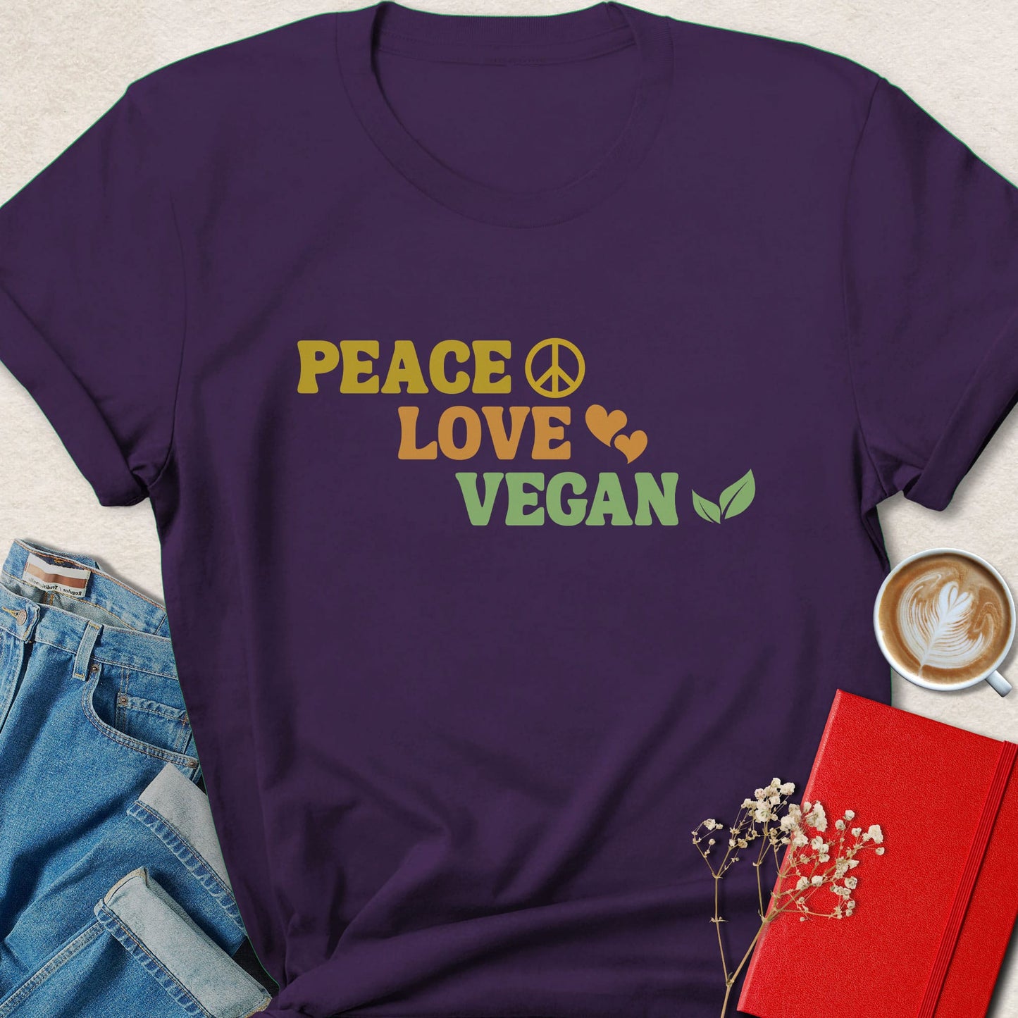 Peace Love Vegan Retro Vegan Activist Graphic Shirt