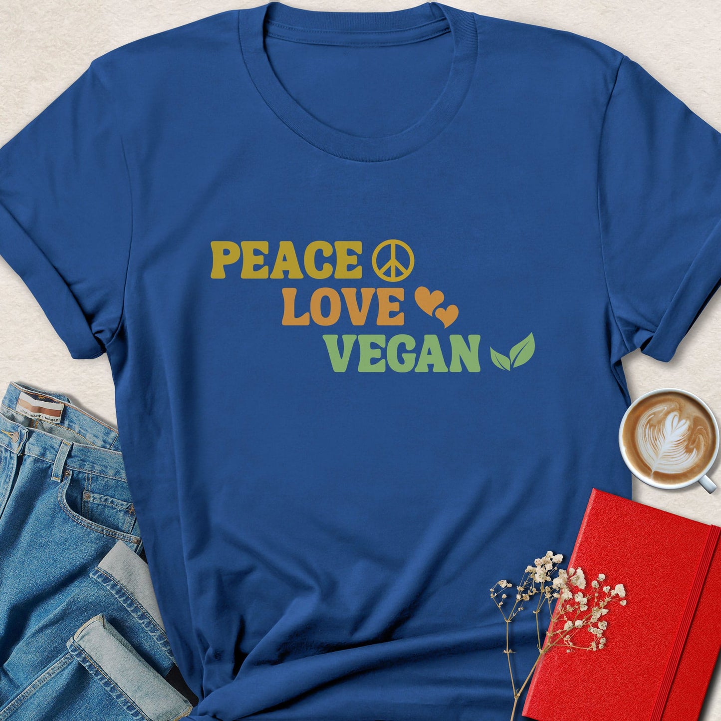 Peace Love Vegan Retro Vegan Activist Graphic Shirt