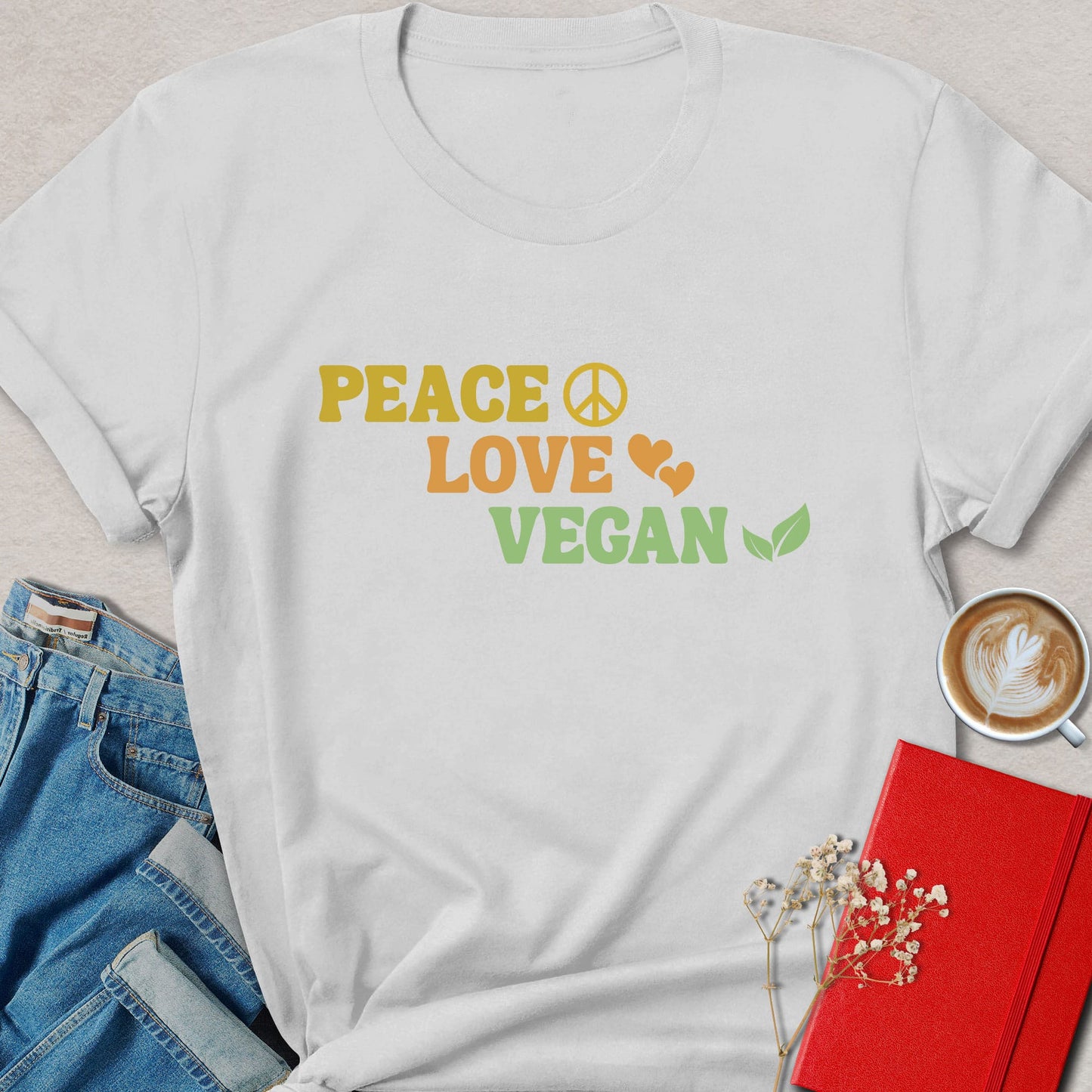 Peace Love Vegan Retro Vegan Activist Graphic Shirt
