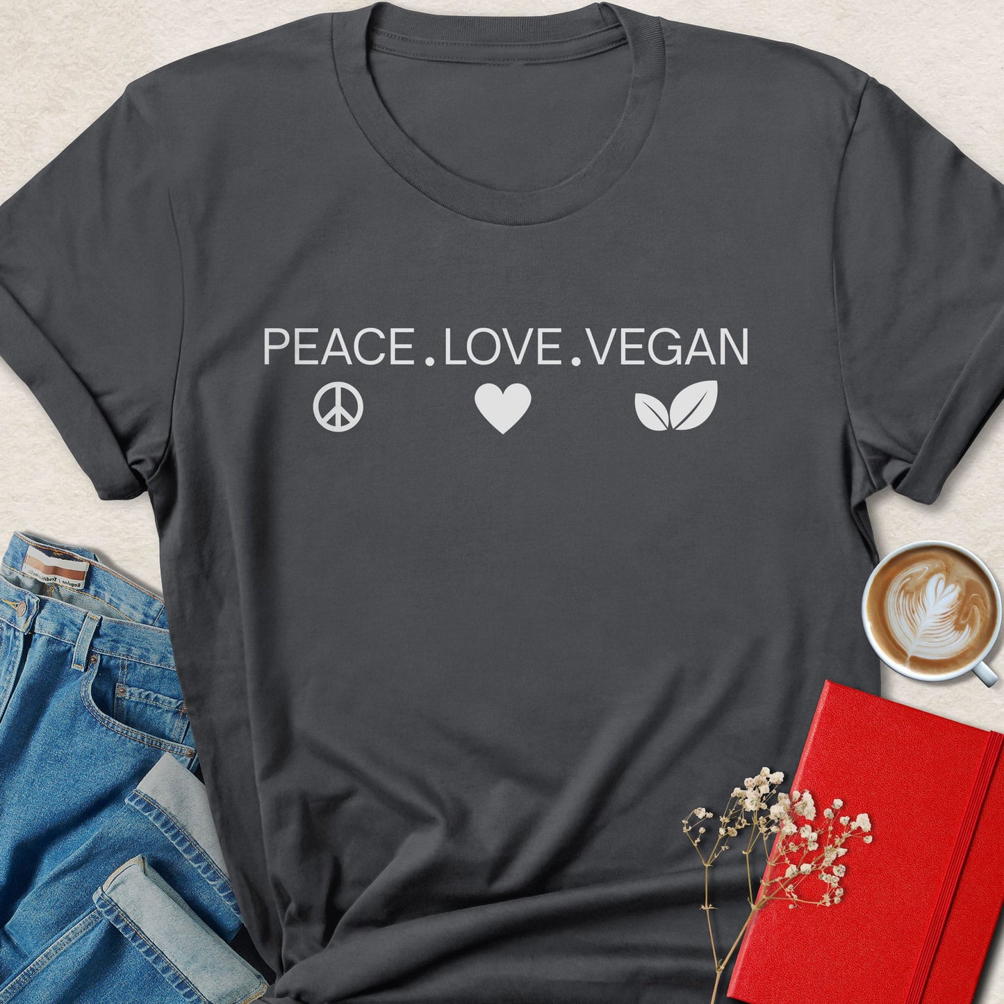 Minimalist Peace Love Vegan Symbol T-Shirt