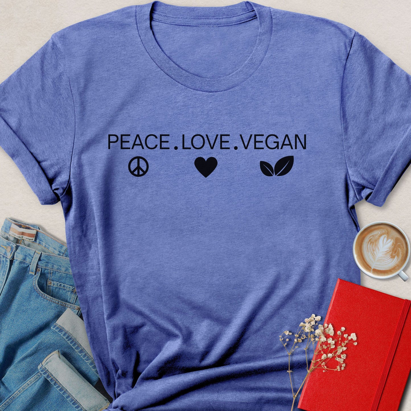 Minimalist Peace Love Vegan Symbol T-Shirt