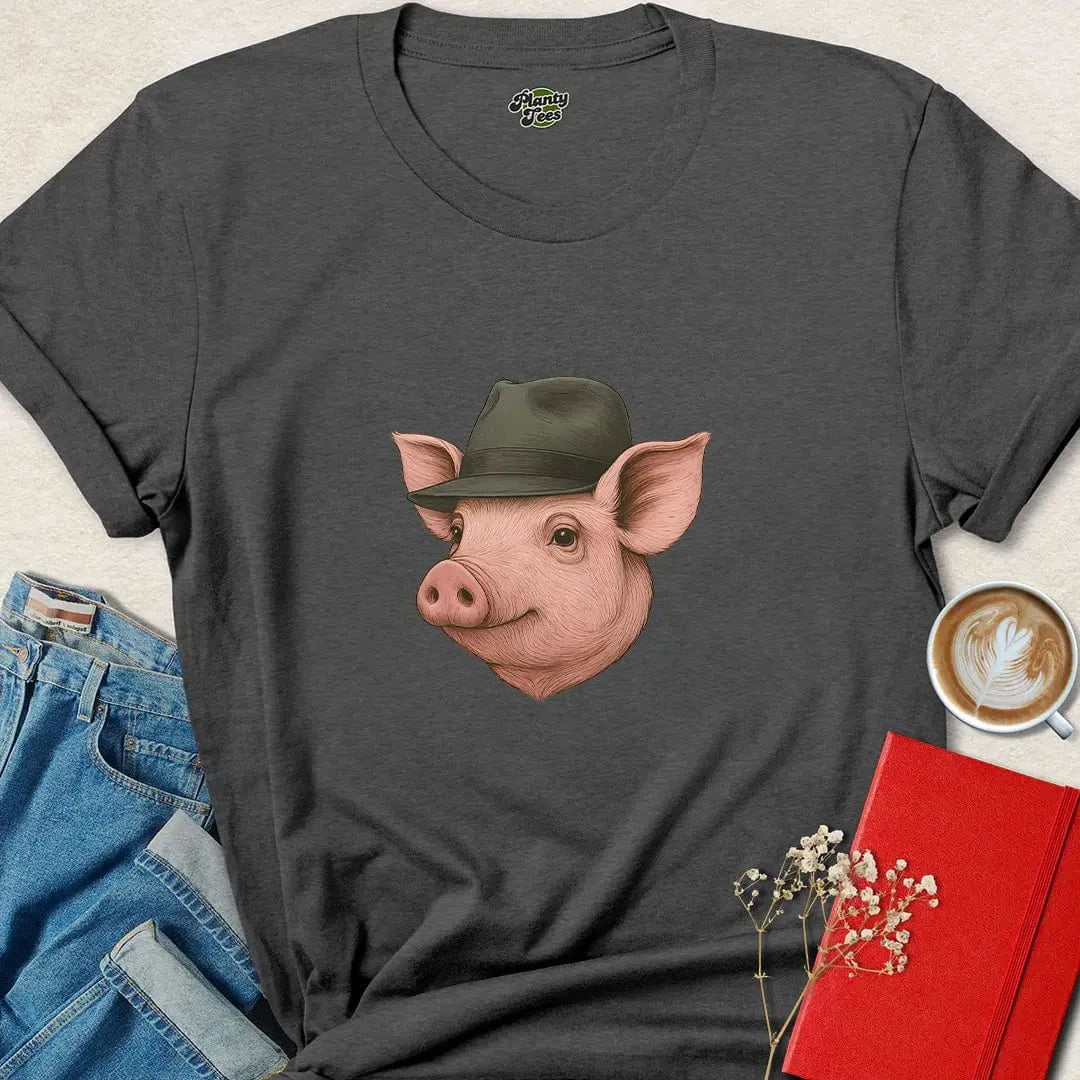 Pig in Fedora Shirt – Funny Animal Lover Vegan Tee