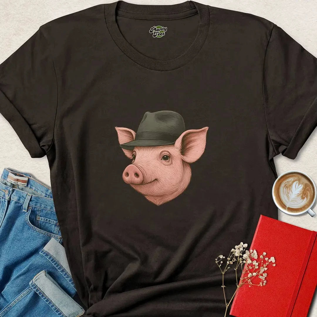 Pig in Fedora Shirt – Funny Animal Lover Vegan Tee