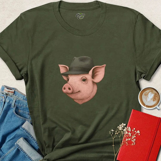 Pig in Fedora Shirt – Funny Animal Lover Vegan Tee