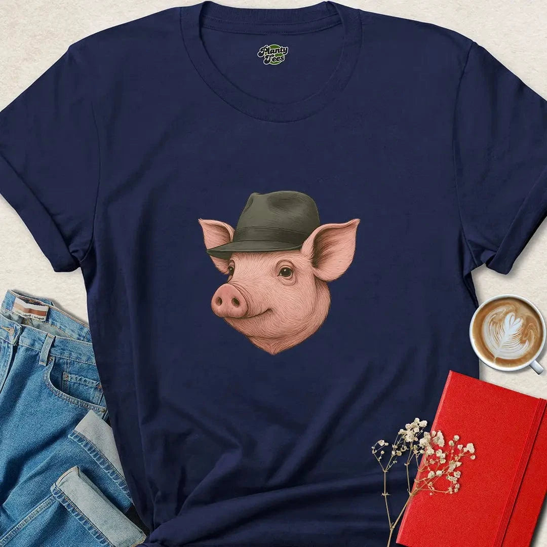 Pig in Fedora Shirt – Funny Animal Lover Vegan Tee