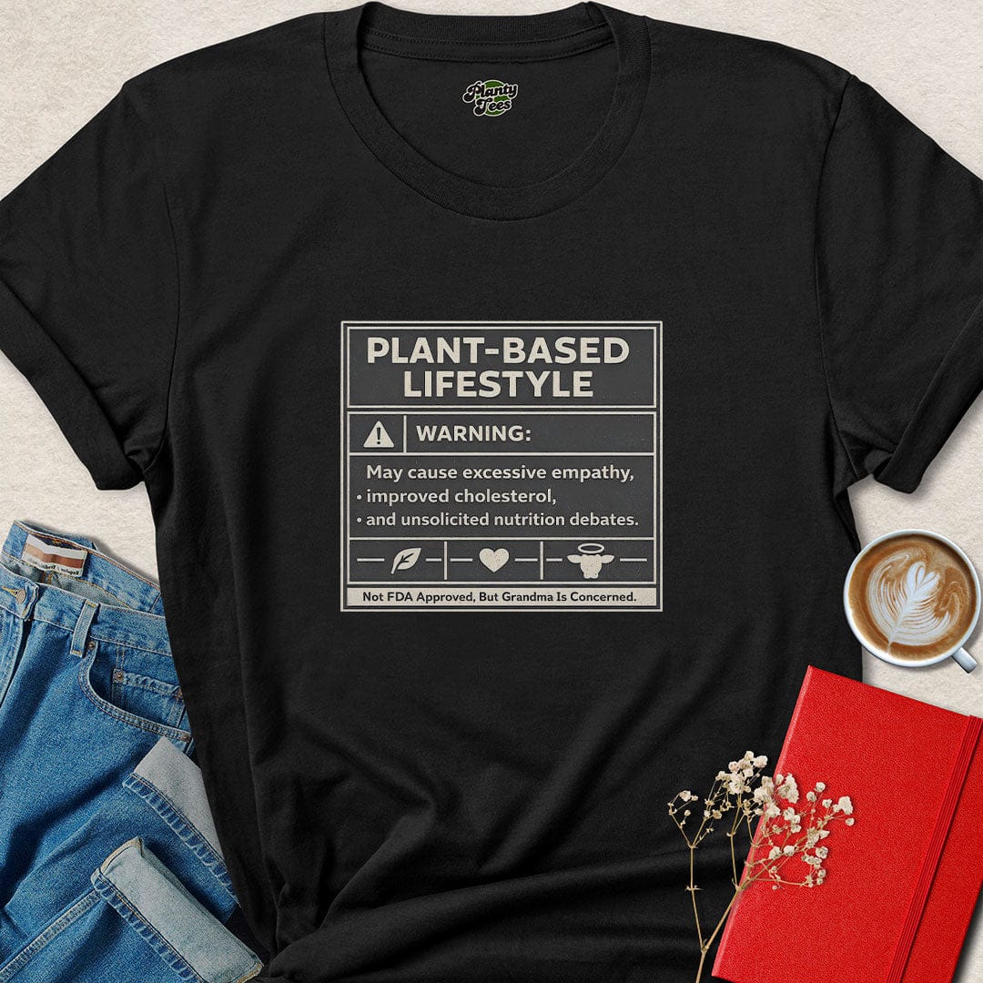 Plant-Based Lifestyle Warning Tee – Funny Vegan Shirt for Conscious Living