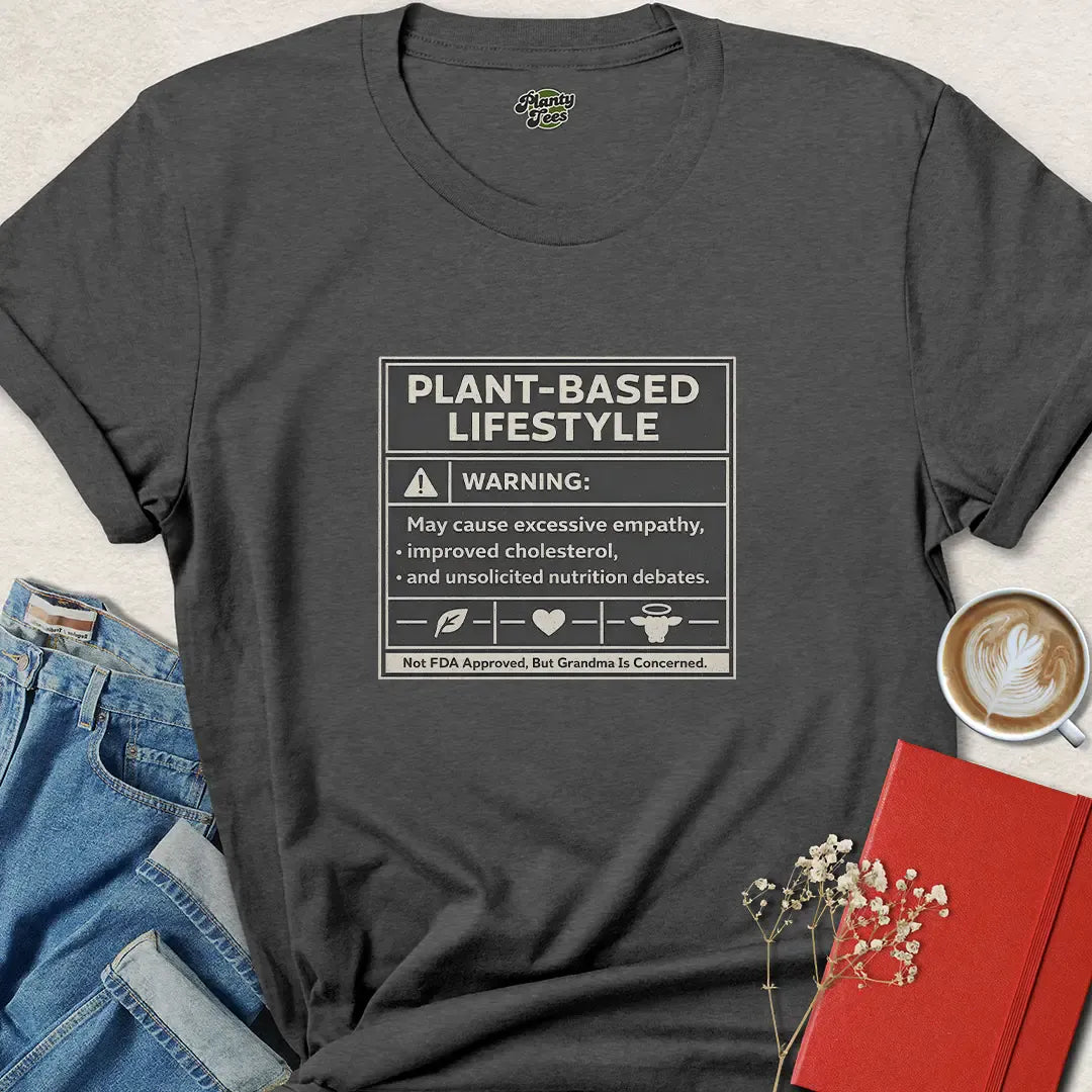 Plant-Based Lifestyle Warning Tee – Funny Vegan Shirt for Conscious Living