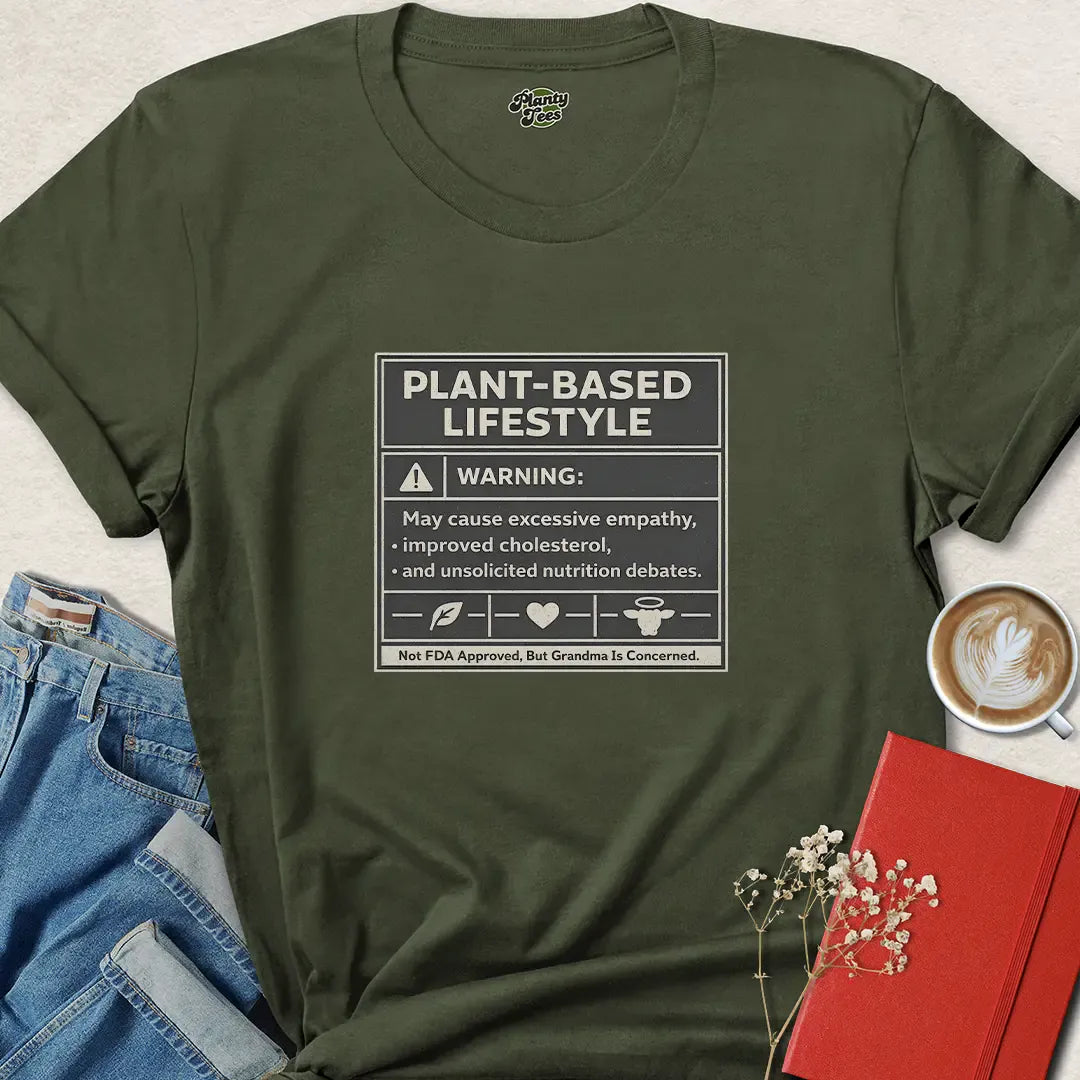 Plant-Based Lifestyle Warning Tee – Funny Vegan Shirt for Conscious Living