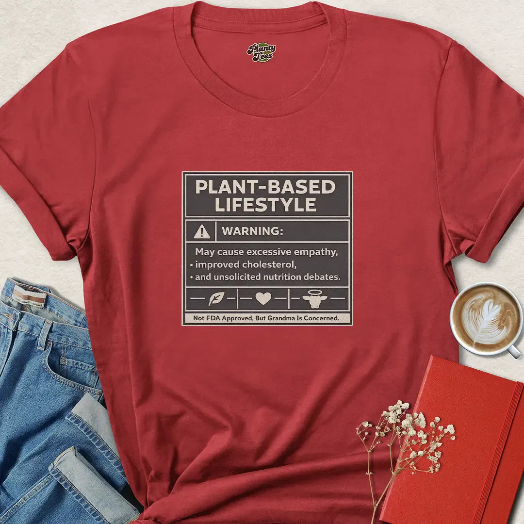Plant-Based Lifestyle Warning Tee – Funny Vegan Shirt for Conscious Living