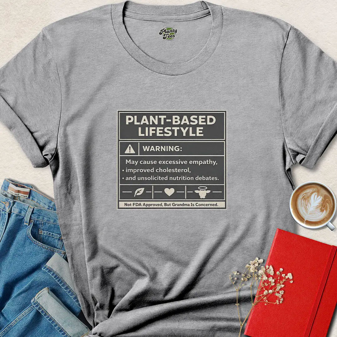 Plant-Based Lifestyle Warning Tee – Funny Vegan Shirt for Conscious Living