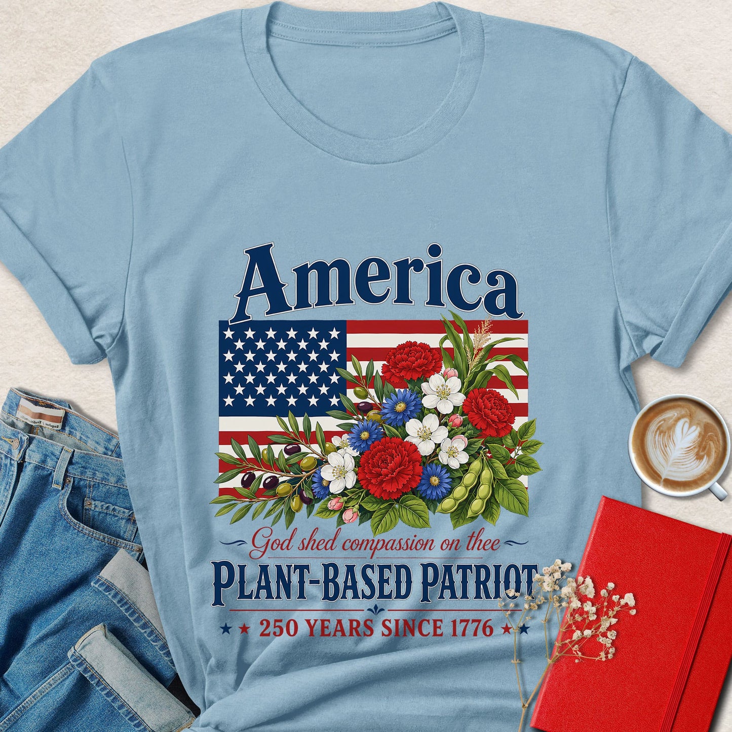 Plant-Based Patriot Floral Vegan T-Shirt