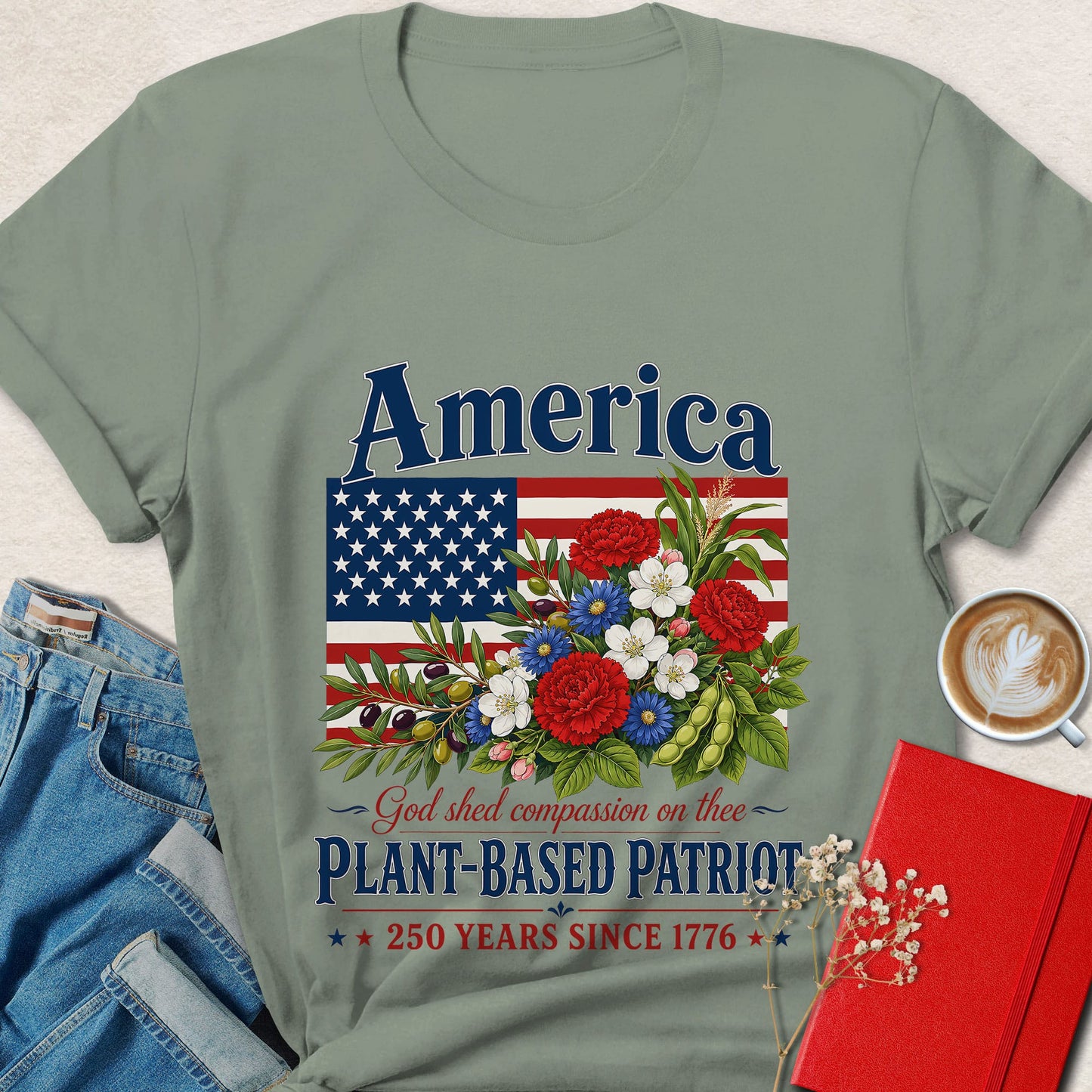 Plant-Based Patriot Floral Vegan T-Shirt