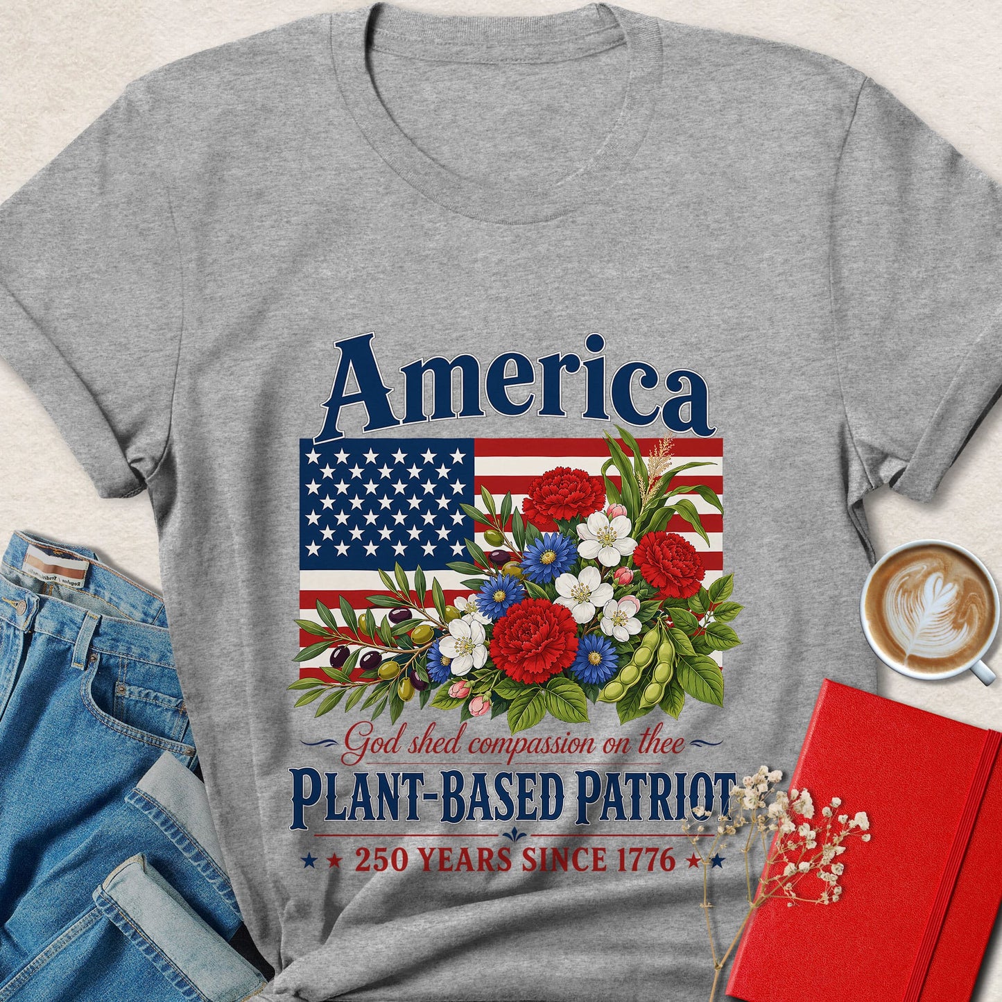 Plant-Based Patriot Floral Vegan T-Shirt