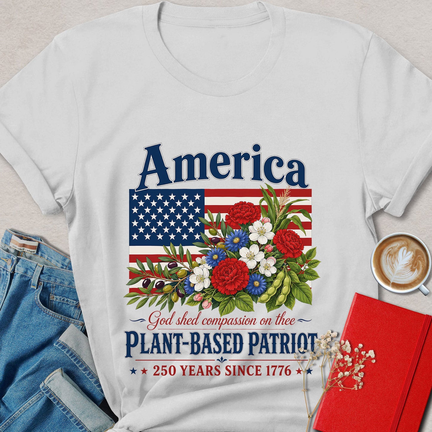 Plant-Based Patriot Floral Vegan T-Shirt