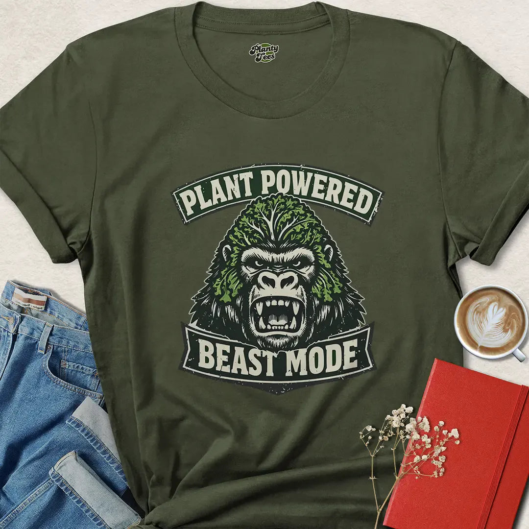 Plant Powered Beast Mode Shirt – Fierce Vegan Gym Tee for Strength & Style