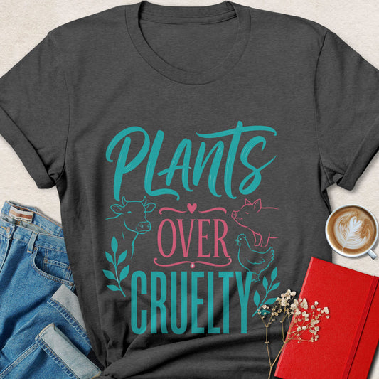 Plants Over Cruelty Vegan Animal Rights T-Shirt