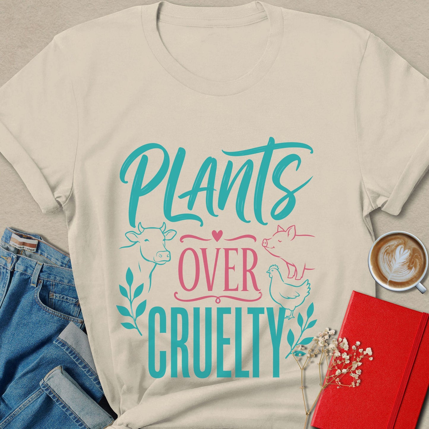 Plants Over Cruelty Vegan Animal Rights T-Shirt