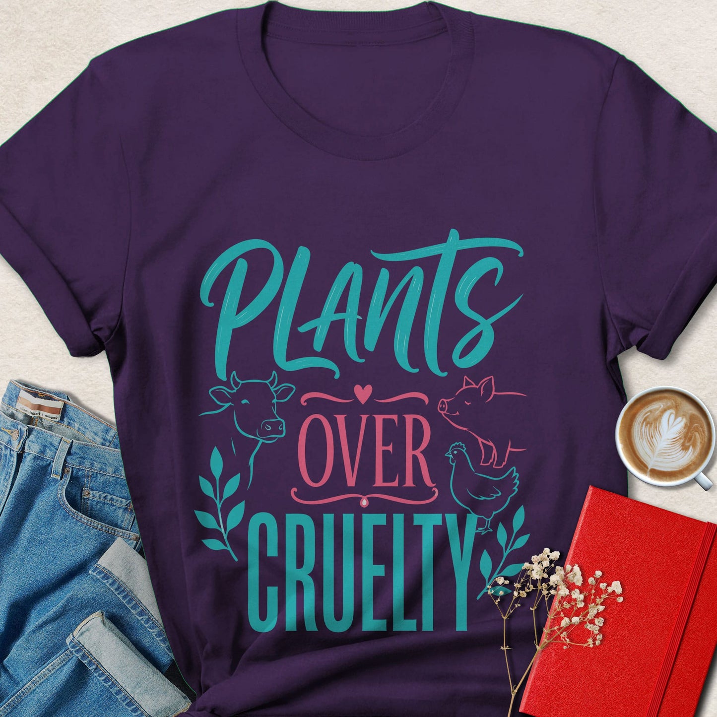 Plants Over Cruelty Vegan Animal Rights T-Shirt